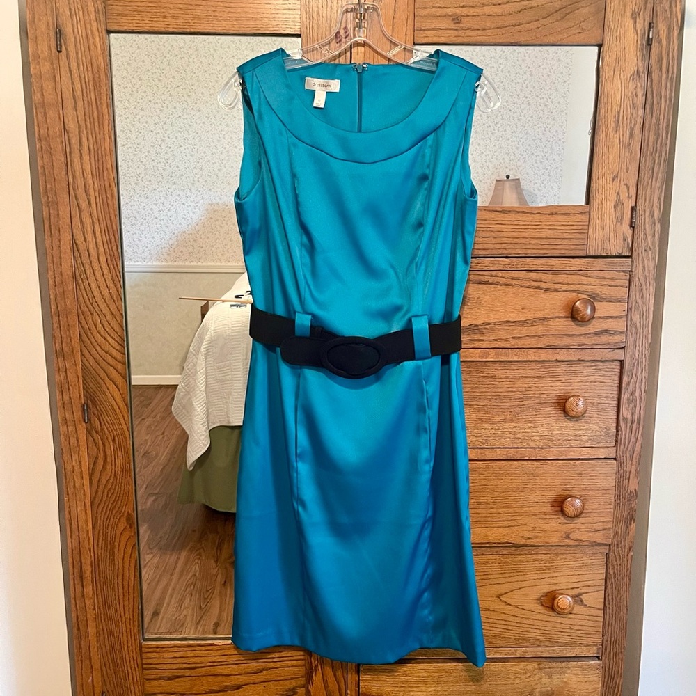 Sleeveless Teal Dress with Black Belt